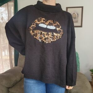 Torrid Sequin Lips Turtleneck Sweater Size 5/6